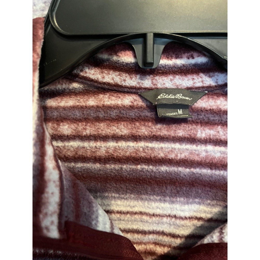 Eddie Bauer Womens Burgundy Striped Fleece Quarter Zip Pullover M D3959381 - Picture 4 of 8